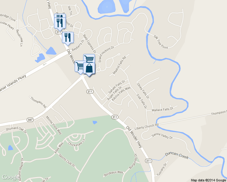 map of restaurants, bars, coffee shops, grocery stores, and more near 1620 Sahale Falls Drive in Braselton