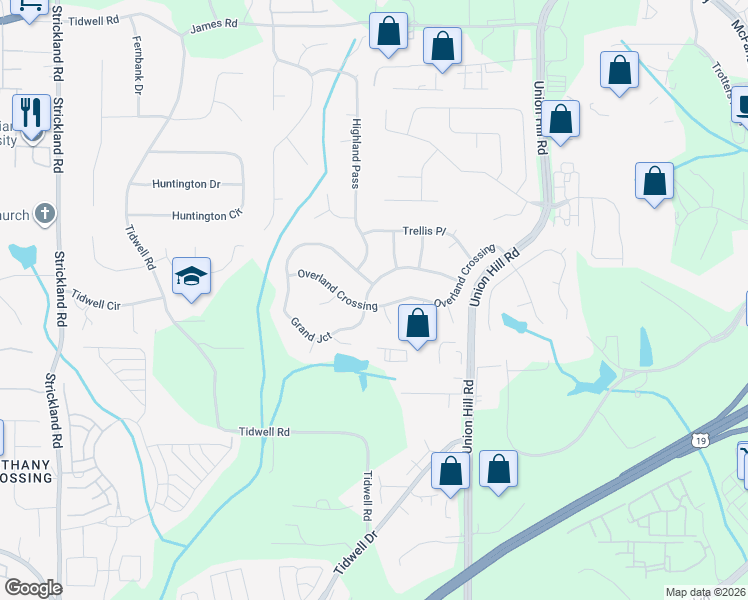 map of restaurants, bars, coffee shops, grocery stores, and more near 1750 Overland Crossing in Alpharetta