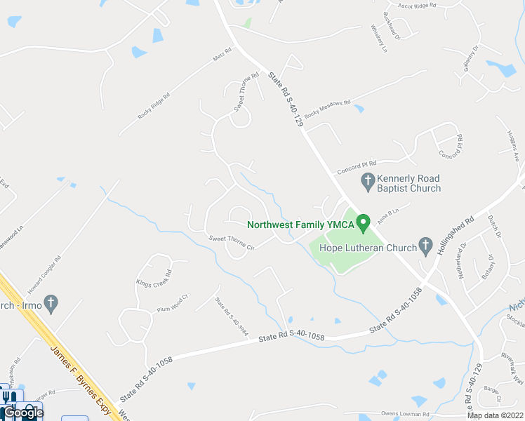 map of restaurants, bars, coffee shops, grocery stores, and more near 315 Sweet Thorne Road in Irmo