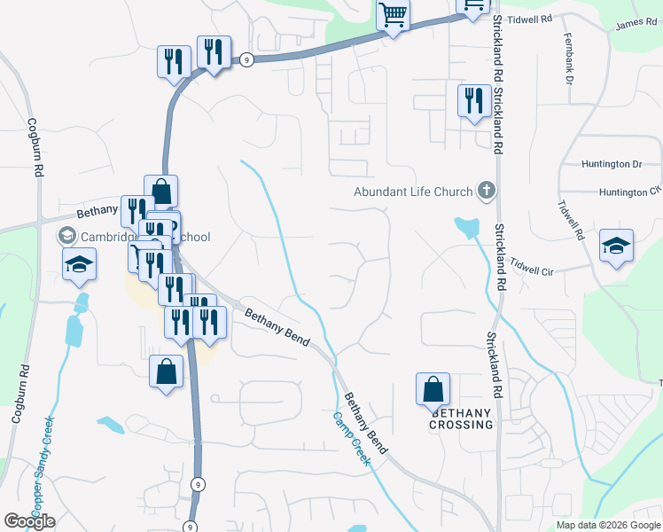 map of restaurants, bars, coffee shops, grocery stores, and more near 925 Burren Drive in Alpharetta