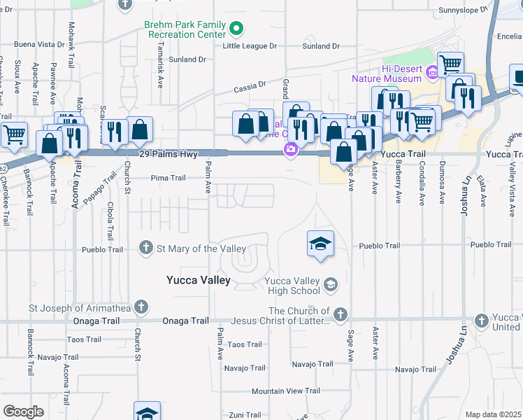 map of restaurants, bars, coffee shops, grocery stores, and more near 56645 Desert Vista Circle in Yucca Valley