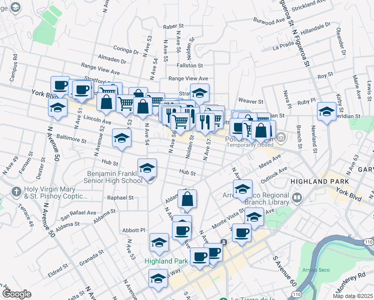 map of restaurants, bars, coffee shops, grocery stores, and more near 715 Nolden Street in Los Angeles