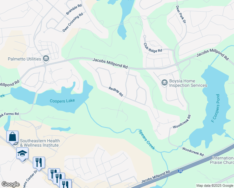 map of restaurants, bars, coffee shops, grocery stores, and more near 105 Redbay Road in Elgin