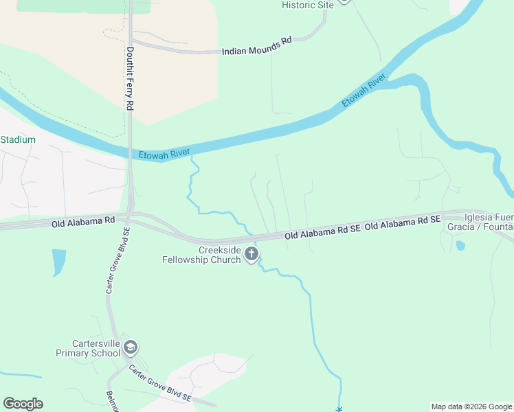 map of restaurants, bars, coffee shops, grocery stores, and more near 574 Old Alabama Road in Cartersville