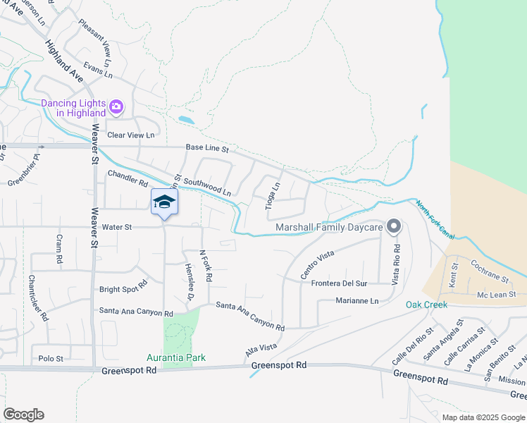 map of restaurants, bars, coffee shops, grocery stores, and more near 7480 Tioga Lane in Highland