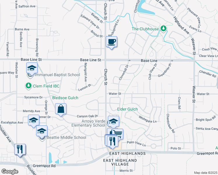 map of restaurants, bars, coffee shops, grocery stores, and more near 28924 Jasmine Creek Lane in Highland