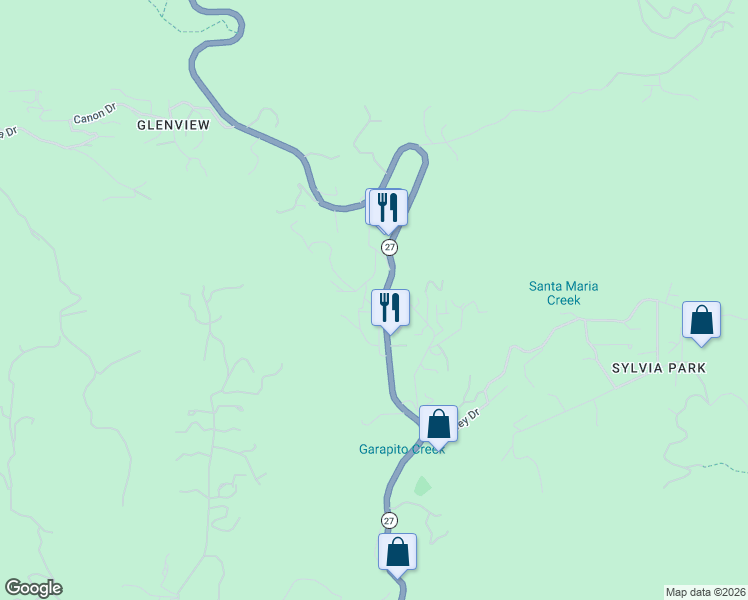 map of restaurants, bars, coffee shops, grocery stores, and more near 1754 Happy Trail in Topanga
