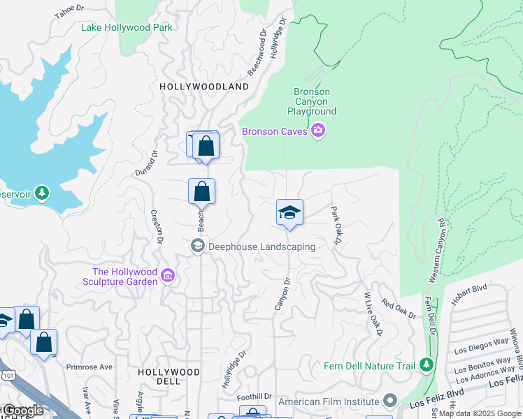 map of restaurants, bars, coffee shops, grocery stores, and more near 5894 Lorae Place in Los Angeles