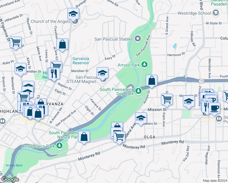 map of restaurants, bars, coffee shops, grocery stores, and more near 825 Bridewell Street in Los Angeles
