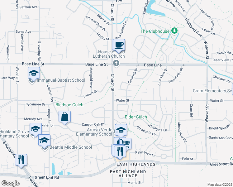 map of restaurants, bars, coffee shops, grocery stores, and more near 28924 Jasmine Creek Lane in Highland