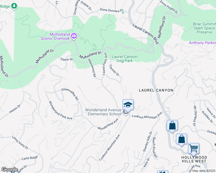 map of restaurants, bars, coffee shops, grocery stores, and more near 2573 Laurel Pass Avenue in Los Angeles