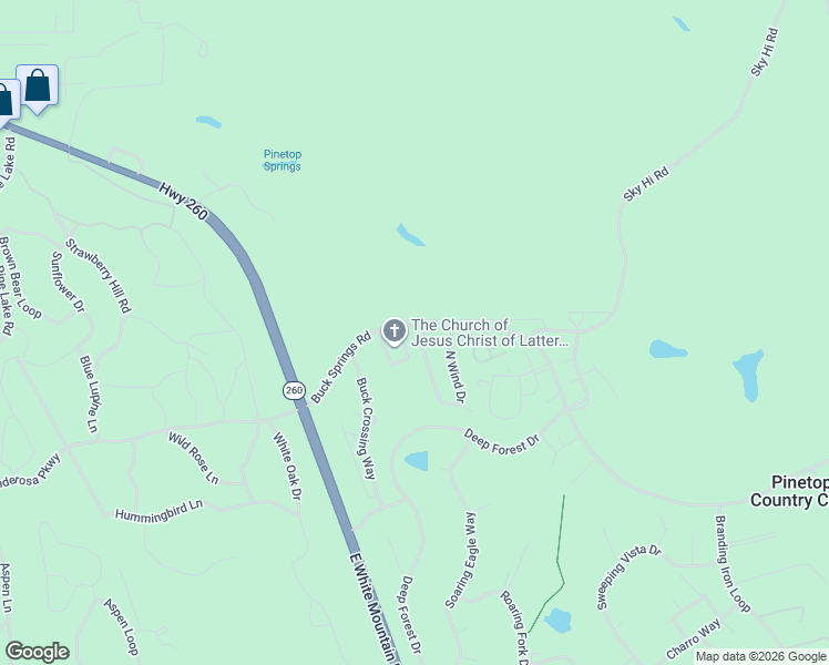 map of restaurants, bars, coffee shops, grocery stores, and more near 2540 Timber Ridge Lane in Navajo County