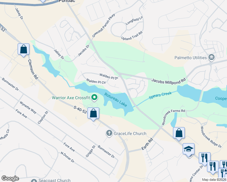 map of restaurants, bars, coffee shops, grocery stores, and more near 12 Walden Place Court in Elgin