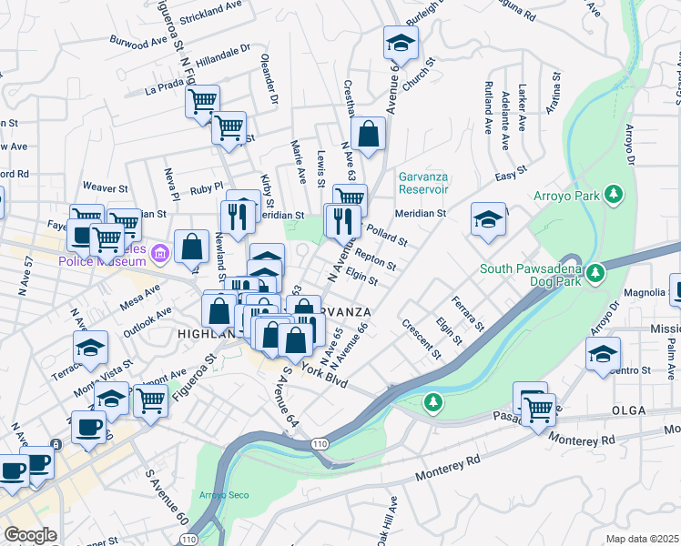 map of restaurants, bars, coffee shops, grocery stores, and more near 426 North Avenue 64 in Los Angeles