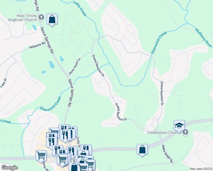 map of restaurants, bars, coffee shops, grocery stores, and more near 7246 Grand Reunion Drive in Hoschton