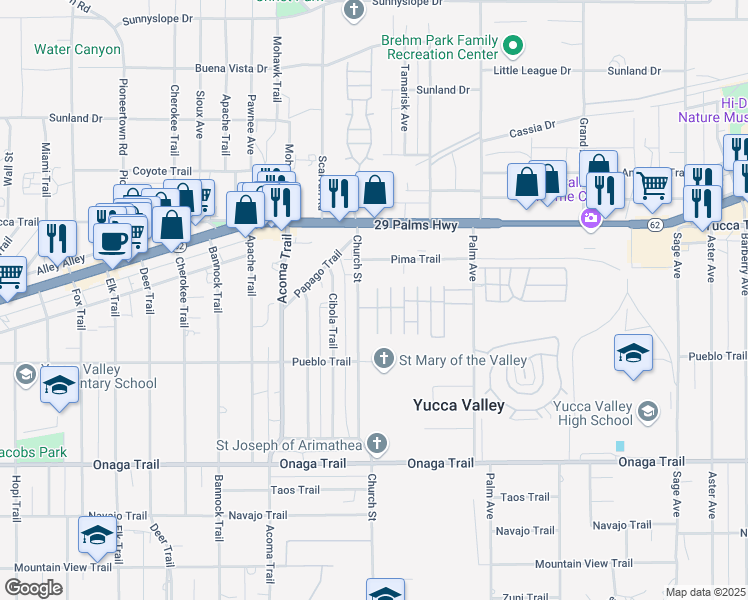map of restaurants, bars, coffee shops, grocery stores, and more near in Yucca Valley