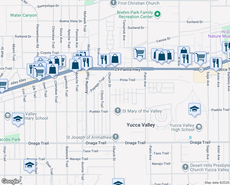 map of restaurants, bars, coffee shops, grocery stores, and more near in Yucca Valley