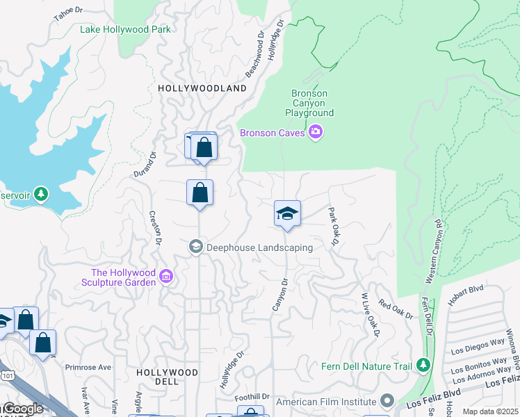 map of restaurants, bars, coffee shops, grocery stores, and more near 5894 Lorae Place in Los Angeles