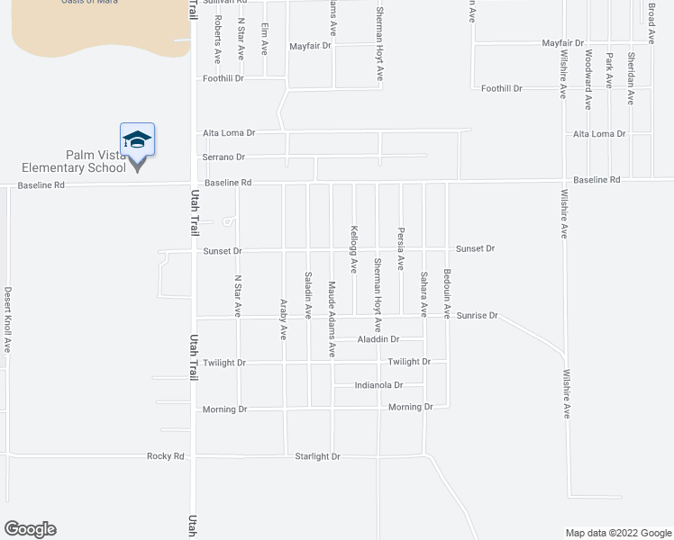 map of restaurants, bars, coffee shops, grocery stores, and more near 7493 Maude Adams Avenue in Twentynine Palms