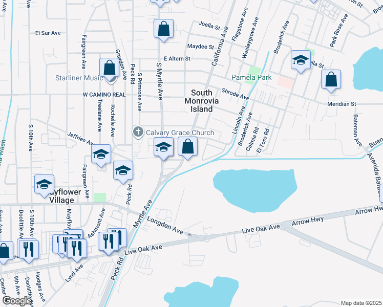 map of restaurants, bars, coffee shops, grocery stores, and more near 310 Wyland Way in Duarte