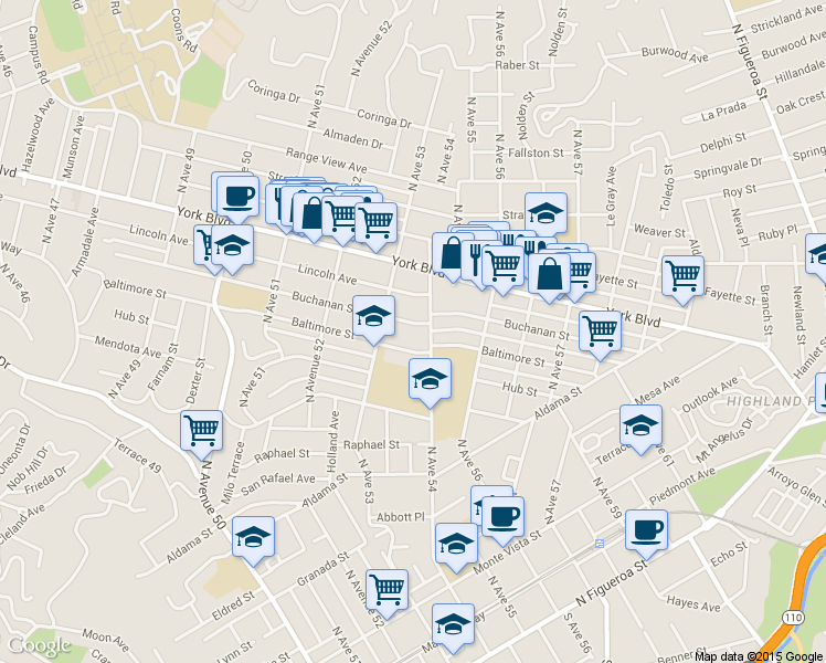 map of restaurants, bars, coffee shops, grocery stores, and more near in Los Angeles County
