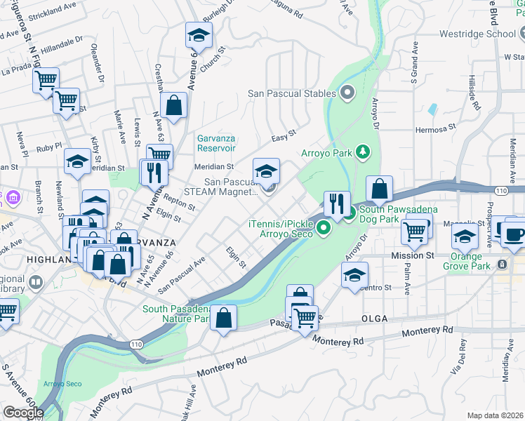 map of restaurants, bars, coffee shops, grocery stores, and more near 720 San Pascual Avenue in Los Angeles