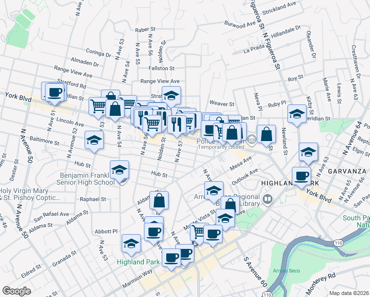 map of restaurants, bars, coffee shops, grocery stores, and more near 620 North Avenue 57 in Los Angeles