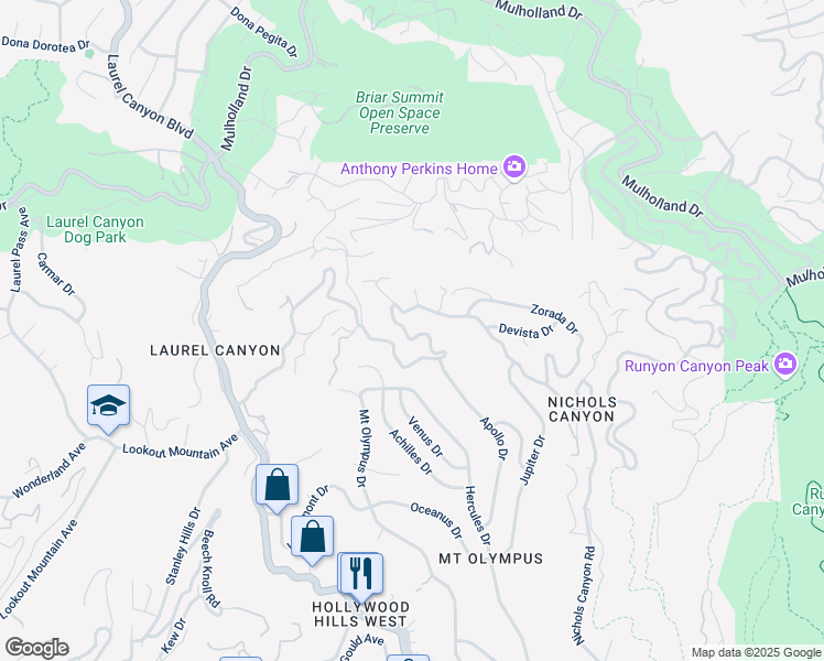 map of restaurants, bars, coffee shops, grocery stores, and more near 7733 Willow Glen Road in Los Angeles