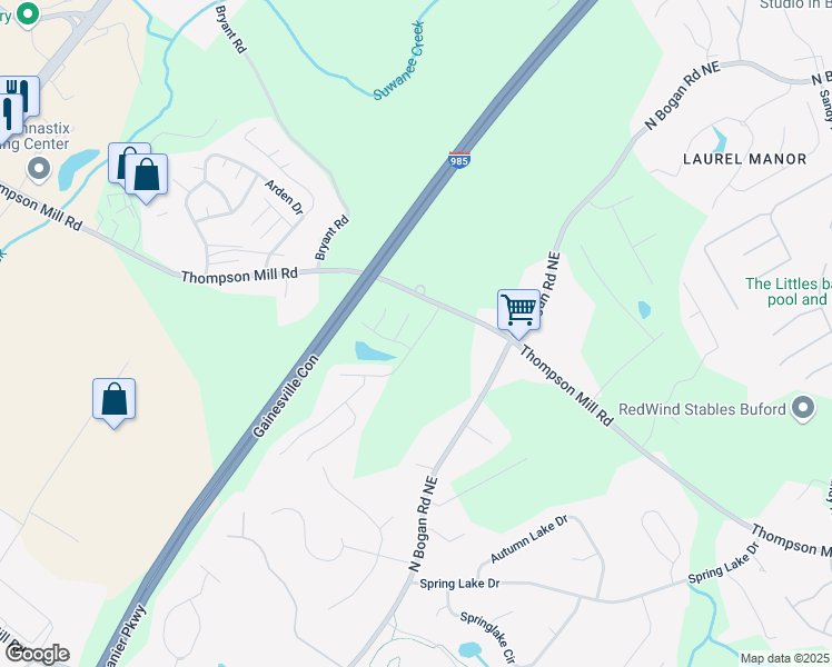 map of restaurants, bars, coffee shops, grocery stores, and more near 2910 Blake Towers Lane in Buford