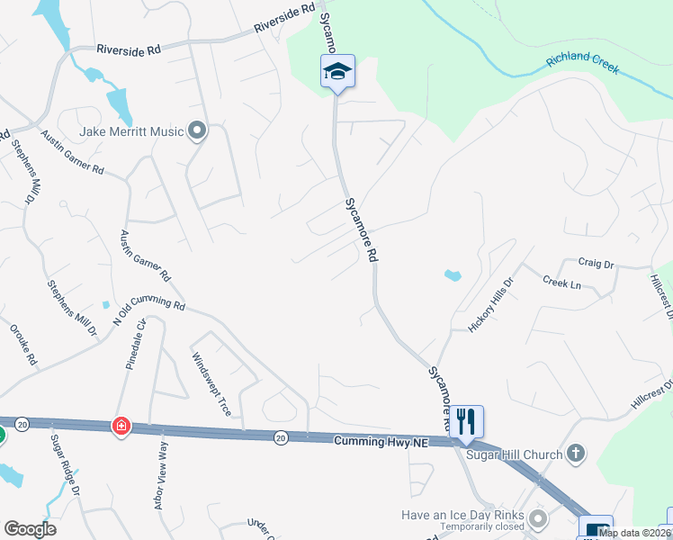 map of restaurants, bars, coffee shops, grocery stores, and more near 1050 Arbor Grove Road in Buford