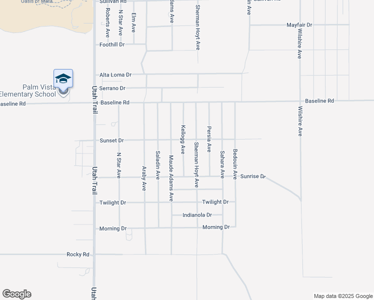 map of restaurants, bars, coffee shops, grocery stores, and more near Kellogg Avenue in Twentynine Palms