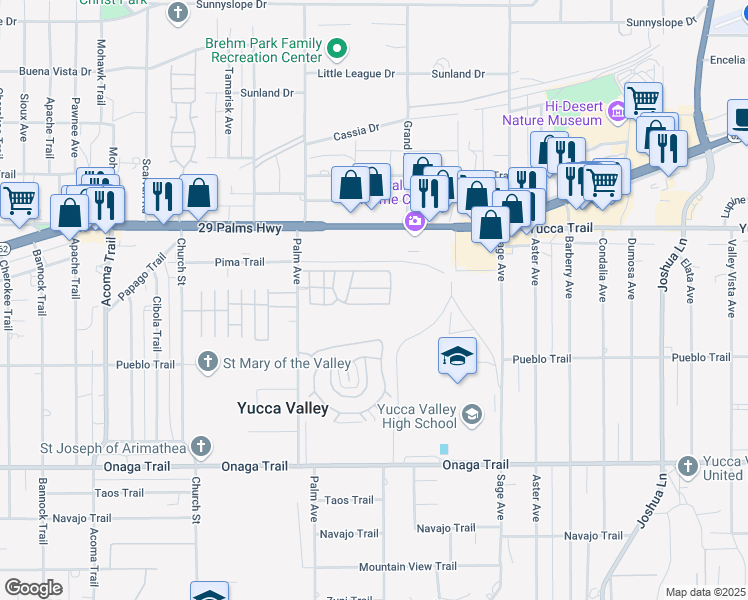map of restaurants, bars, coffee shops, grocery stores, and more near in Yucca Valley
