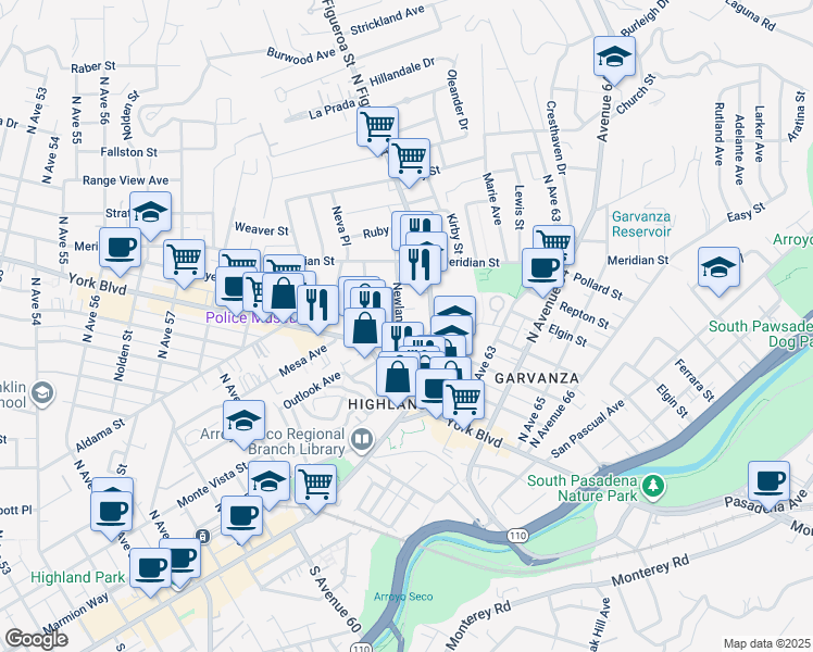 map of restaurants, bars, coffee shops, grocery stores, and more near 234 Newland Street in Los Angeles