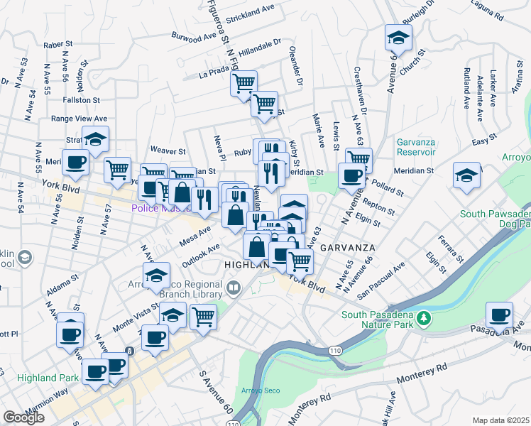 map of restaurants, bars, coffee shops, grocery stores, and more near 234 Newland Street in Los Angeles