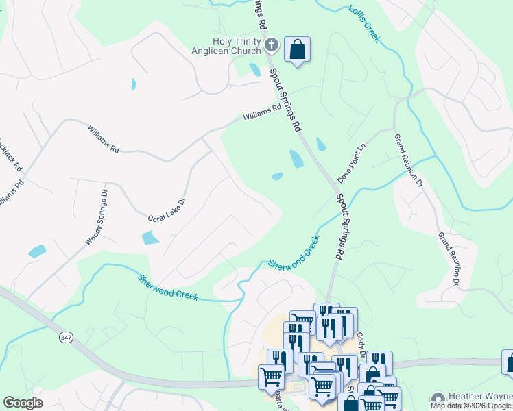 map of restaurants, bars, coffee shops, grocery stores, and more near 7262 Tascosa Drive in Flowery Branch