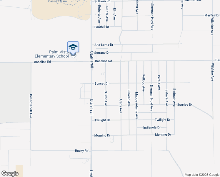 map of restaurants, bars, coffee shops, grocery stores, and more near 7491 North Star Avenue in Twentynine Palms