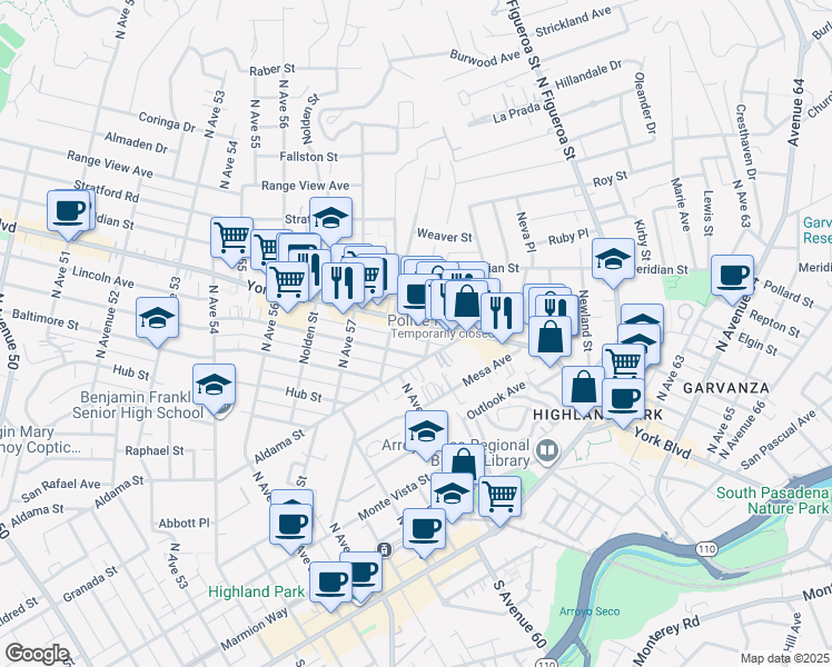 map of restaurants, bars, coffee shops, grocery stores, and more near 405 Toledo Street in Los Angeles