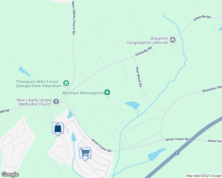 map of restaurants, bars, coffee shops, grocery stores, and more near 203 Fox Creek Drive in Braselton