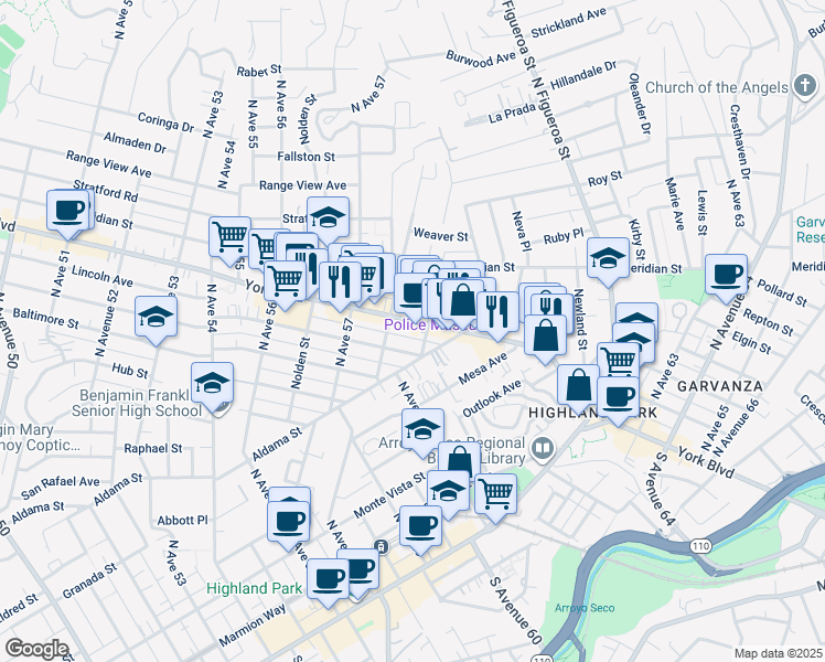 map of restaurants, bars, coffee shops, grocery stores, and more near 405 Toledo Street in Los Angeles