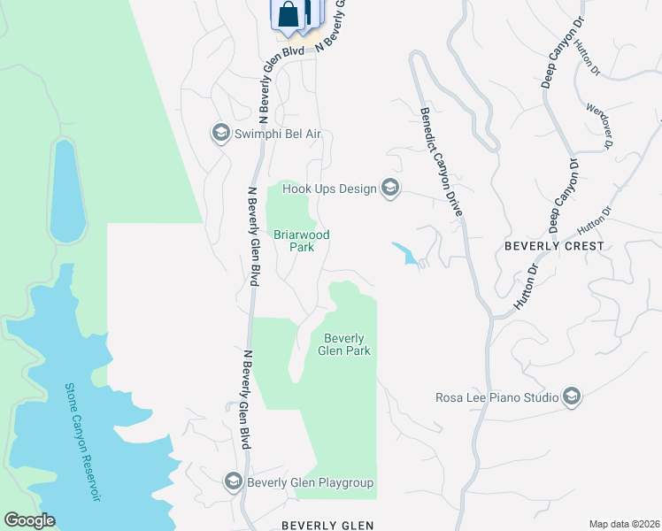 map of restaurants, bars, coffee shops, grocery stores, and more near 10187 Baywood Court in Los Angeles