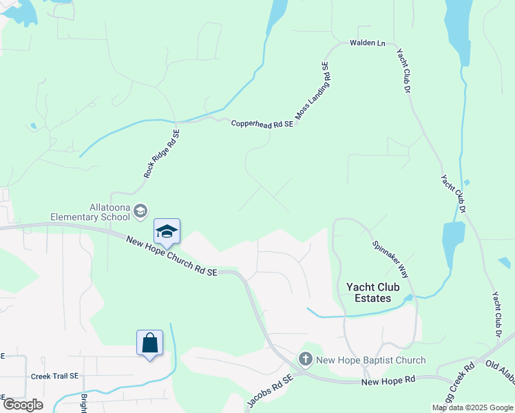 map of restaurants, bars, coffee shops, grocery stores, and more near 20 Allatoona Estates Drive in Acworth