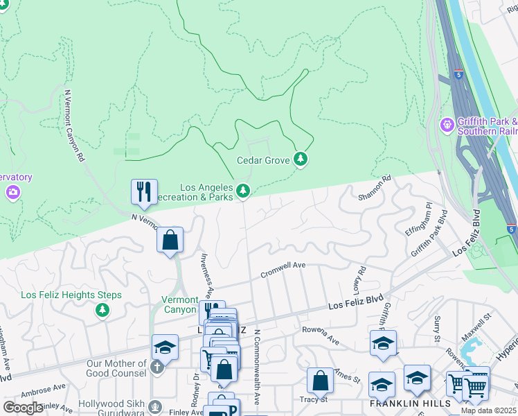 map of restaurants, bars, coffee shops, grocery stores, and more near 4213 Dundee Drive in Los Angeles