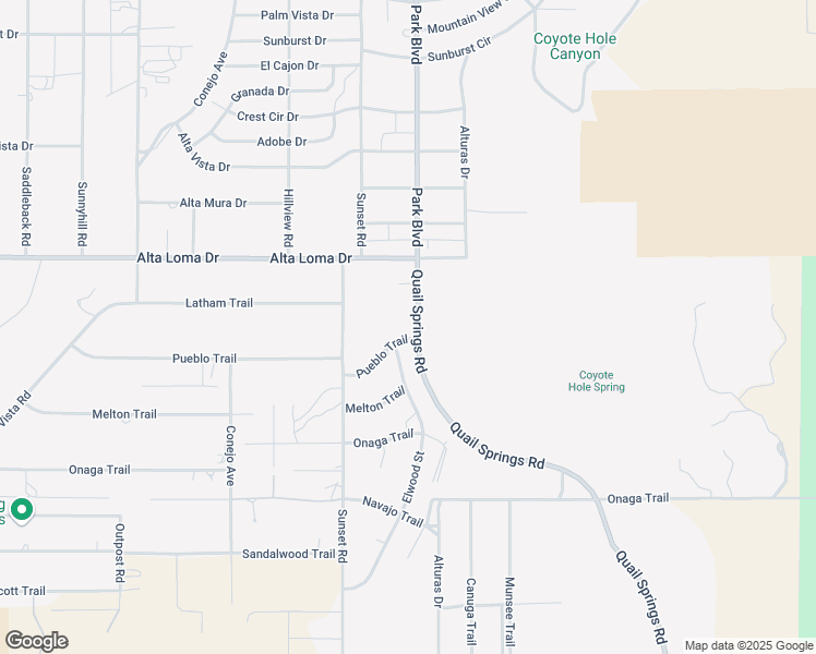 map of restaurants, bars, coffee shops, grocery stores, and more near 7420 Quail Springs Road in Joshua Tree