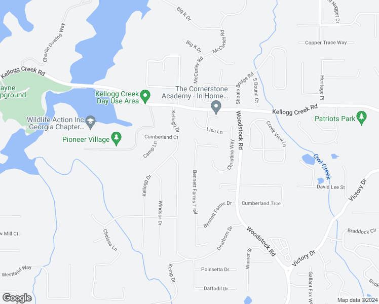 map of restaurants, bars, coffee shops, grocery stores, and more near 255 Bennett Farms Trail in Acworth