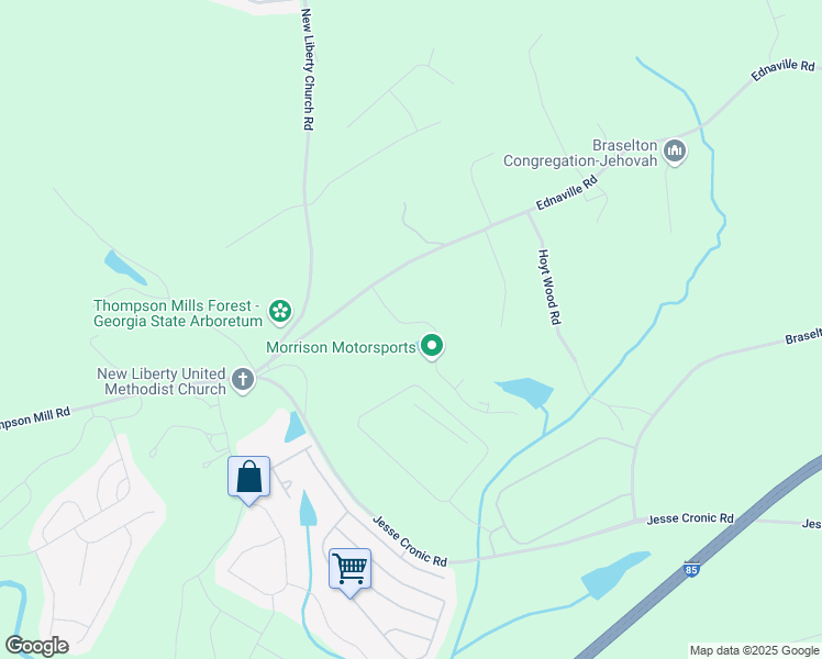 map of restaurants, bars, coffee shops, grocery stores, and more near 128 Fox Creek Drive in Braselton