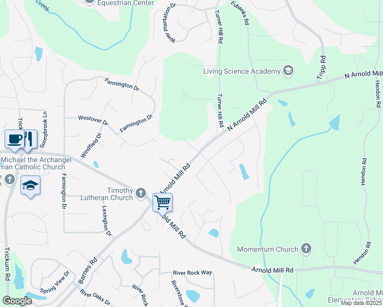map of restaurants, bars, coffee shops, grocery stores, and more near 689 Dobbs Road in Woodstock