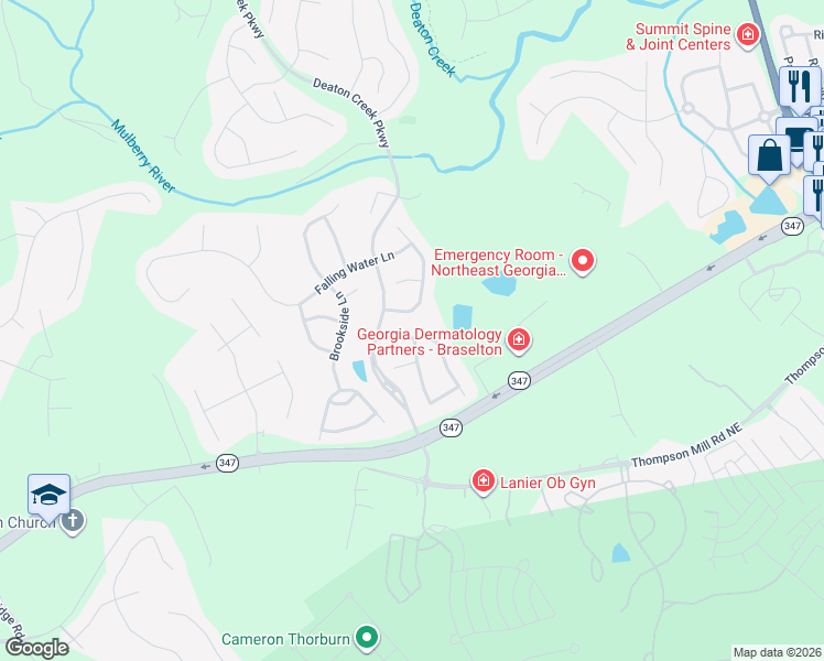 map of restaurants, bars, coffee shops, grocery stores, and more near 5927 Chimney Rock Drive in Hoschton