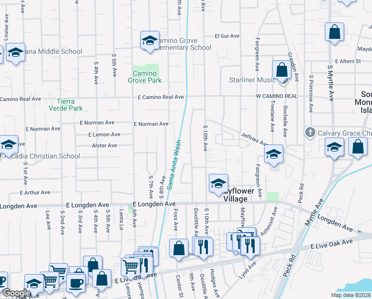 map of restaurants, bars, coffee shops, grocery stores, and more near 911 Magnis Street in Arcadia
