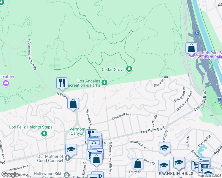 map of restaurants, bars, coffee shops, grocery stores, and more near 4213 Dundee Drive in Los Angeles