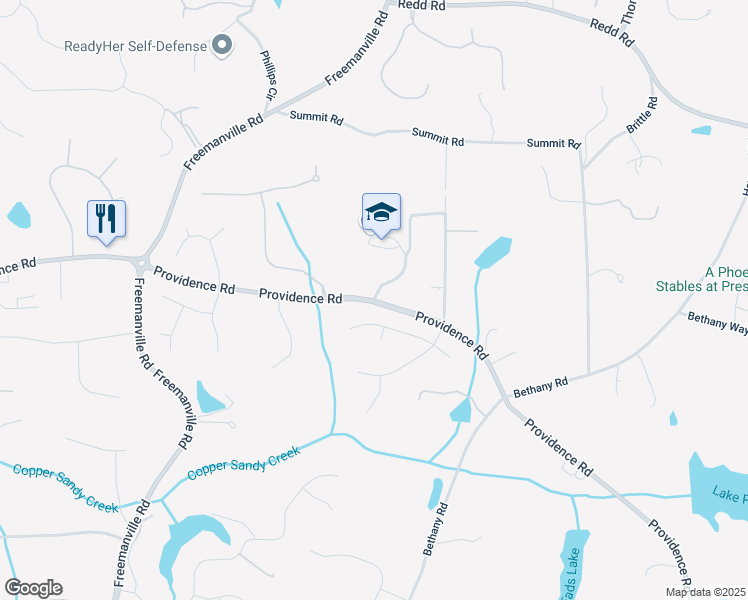 map of restaurants, bars, coffee shops, grocery stores, and more near 13783 Providence Road in Milton